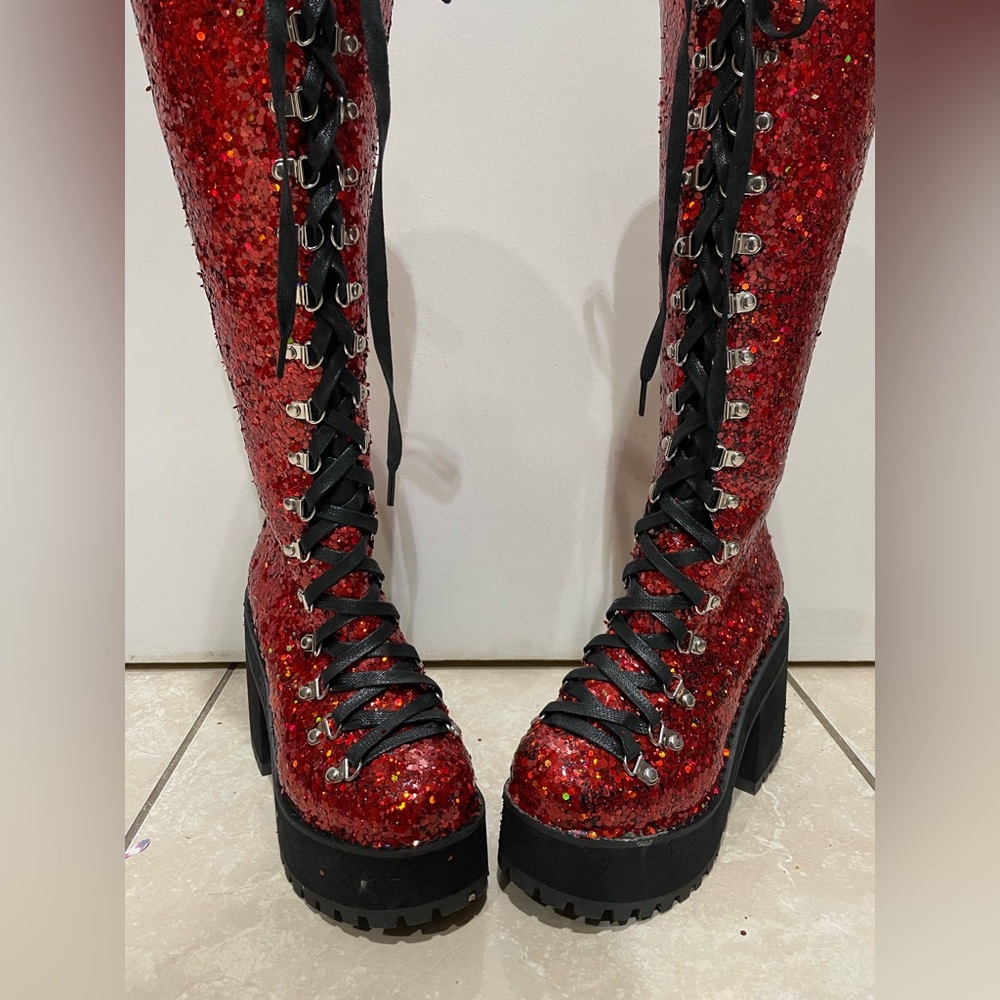 Red Glitter Platform Boots